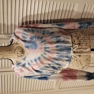 Hollister Hoodie Tie Dye Pink Blue Crop Sweatshirt